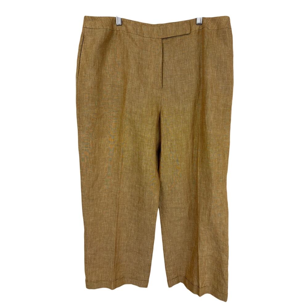 Jones New York Country Tan Linen Cropped Elastic Back Wide Leg Pants 16